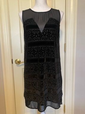 Astr Black Velvet Burnout Sheer Yoke Mini Dress